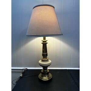 Vintage Brass Table Lamp Cream Enamel Accent Traditional Hollywood Regency 31in